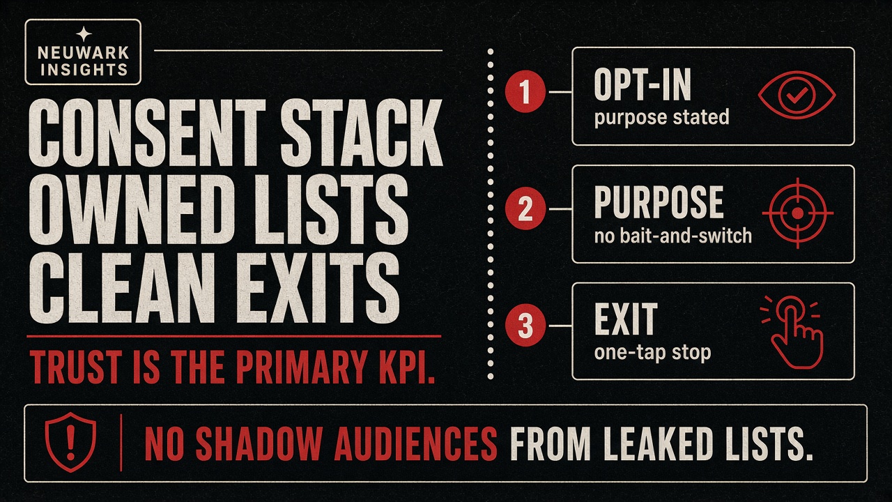 Consent stack: owned lists, clear purpose, clean exits
