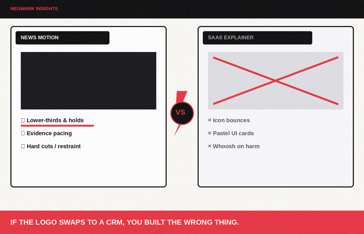 SaaS explainer goo vs newsroom motion discipline