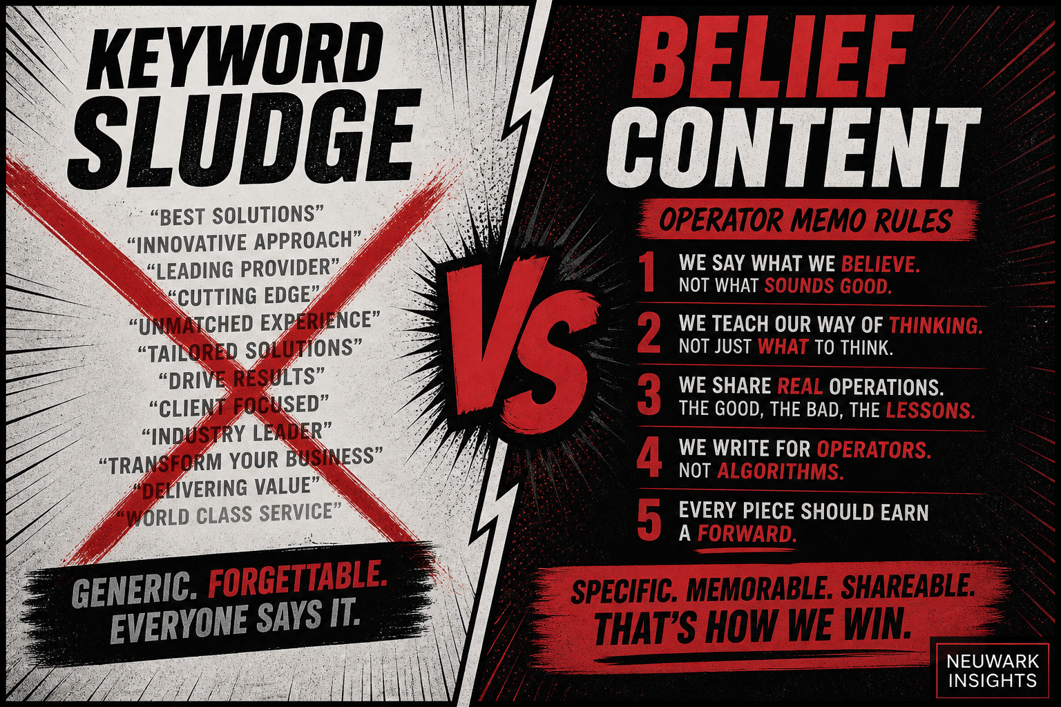 Keywords get clicks; belief engines get clients